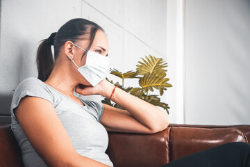 Young women have stress and anxiety after the coronary epidemic, or covid-19, due to being detained...
