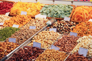 Nuts and snacks on market
