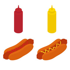 Big hot dog with mustard isolated on white background.