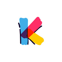 K letter logo handwritten with a multicolor felt-tip pen.