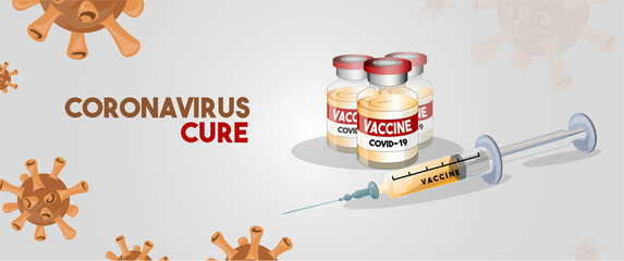 canister with coronavirus vaccine, syringe for injection