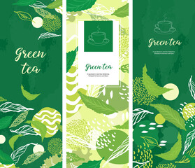 Vertical background for tea design. Tea shop. A cup drawn in one line.