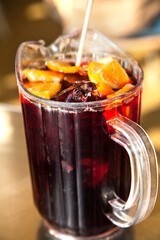 jug of fresh sangria in Barcelona, Spain. vertical image