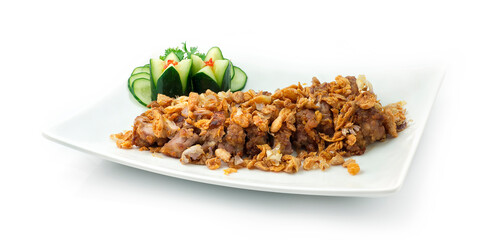 Fried Pork ontop with Crispy Fried Garlic Thai Food
