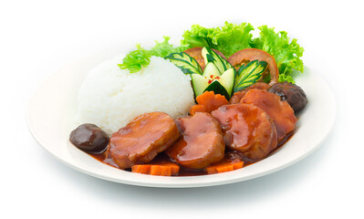 Smoke Chicken Ham and Red Sauce Served with Rice