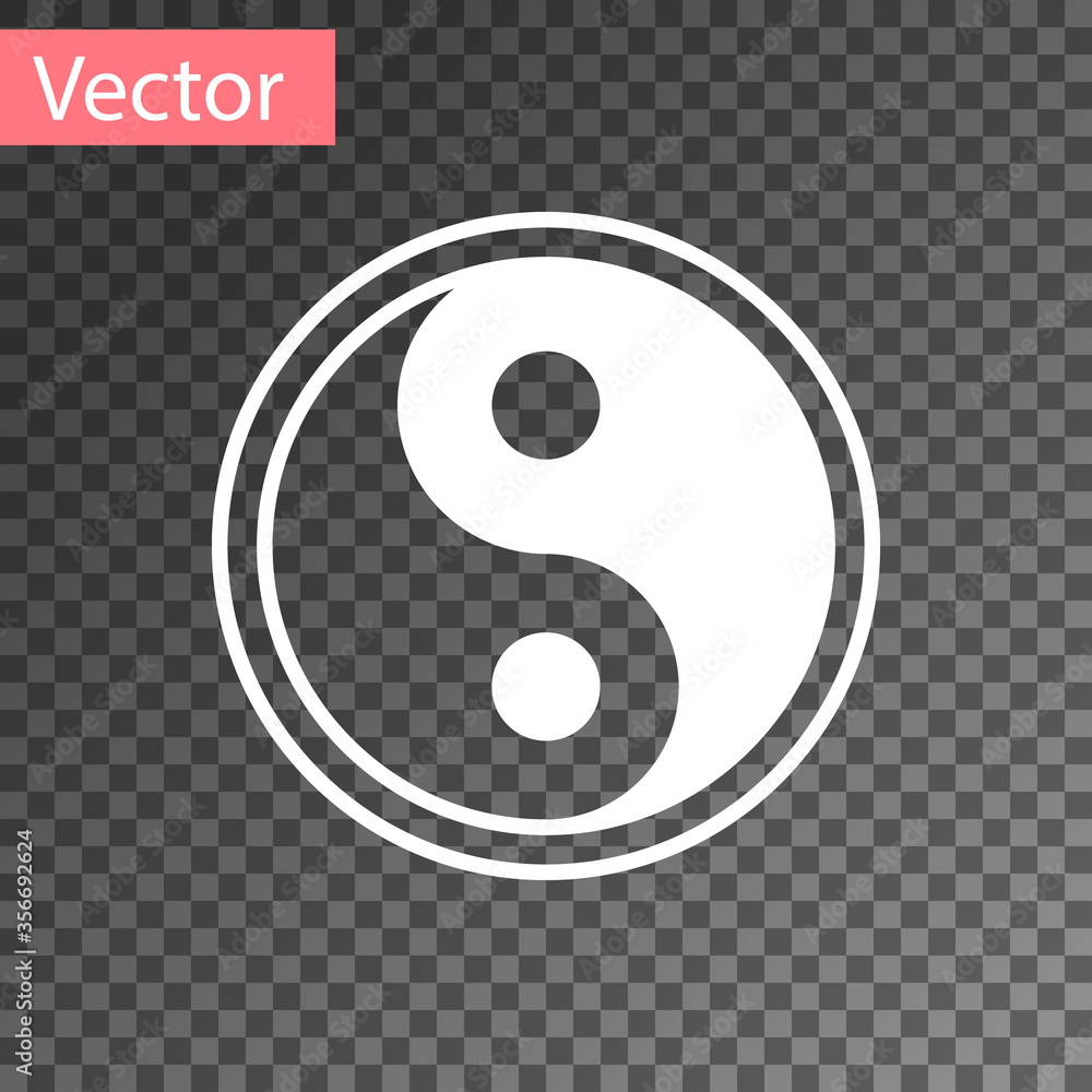 Sticker White Yin Yang symbol of harmony and balance icon isolated on transparent background. Vector Illustration