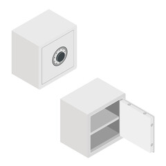 Vector illustration isometric steel money bank safe isolated on white background