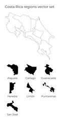 Costa Rica map with shapes of regions. Blank vector map of the Country with regions. Borders of the country for your infographic. Vector illustration.