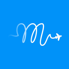 Obraz premium M letter logo with plane and airline.