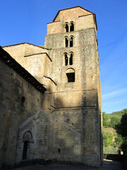 Fototapeta na wymiar UNESCO World Heritage. Bell tower of the Romanesque Church of Santa Cruz de la Serós. 11th century. Aragon. Spain. 