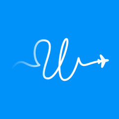 U letter logo with plane and airline.