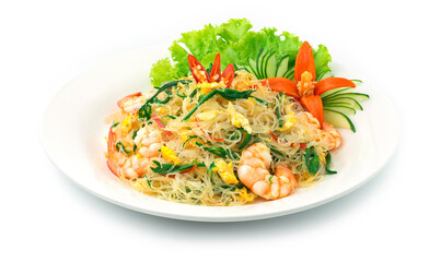 Fried Vermicelli Noodles with Acacia, Egg and Shrimp