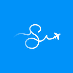 S letter logo with plane and airline.