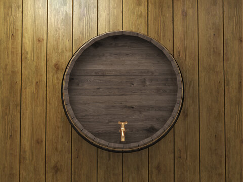wooden oak barrel in wine cellar