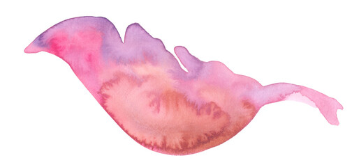 Big pink abstract leaf painted in watercolor on clean white background