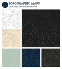 Topographic maps. Appealing isoline patterns, seamless design. Charming tileable background. Vector illustration.
