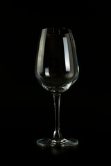 Empty wine glass on black background.