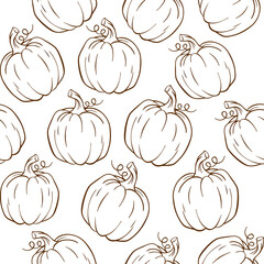 Outline Pumpkin harvest festival pattern. Halloween Pumpkin background. 