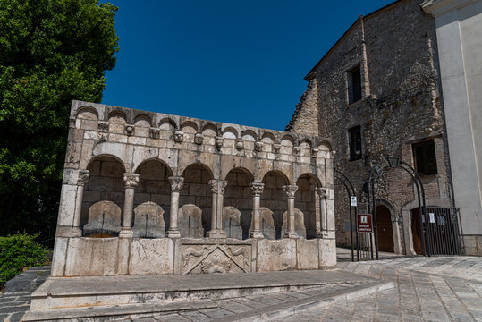 Isernia, Molise. The "Fraternal Fountain" is an elegant public fountain, as well as a symbol, of the city of Isernia.