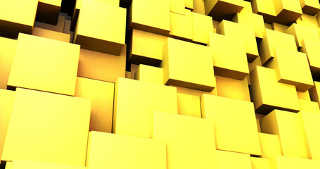 3d render of abstract yellow chaotic cubes background