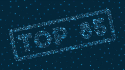 Top 85 word in digital style. Glowing geometric top 85 badge. Cool vector illustration.