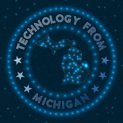 Technology From Michigan. Futuristic geometric badge of the US state. Technological concept. Round Michigan logo. Vector illustration.