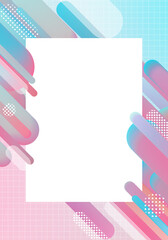 Abstract pink blue template with beautiful geometric fluids moving towards. Contemporary a4 frame border with isolated white copy space for posters, flyers, brochures.