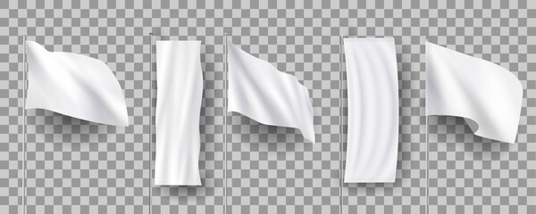 White different blank feather flags, empty banners stand, 3d realistic mockups - obrazy, fototapety, plakaty