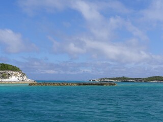 Scattered islands and islets at the Exuma Cays, a popular tourist destination in the Bahamas.