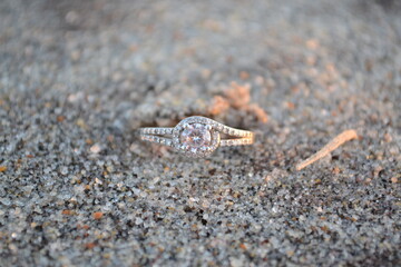 Engagement ring on the beach