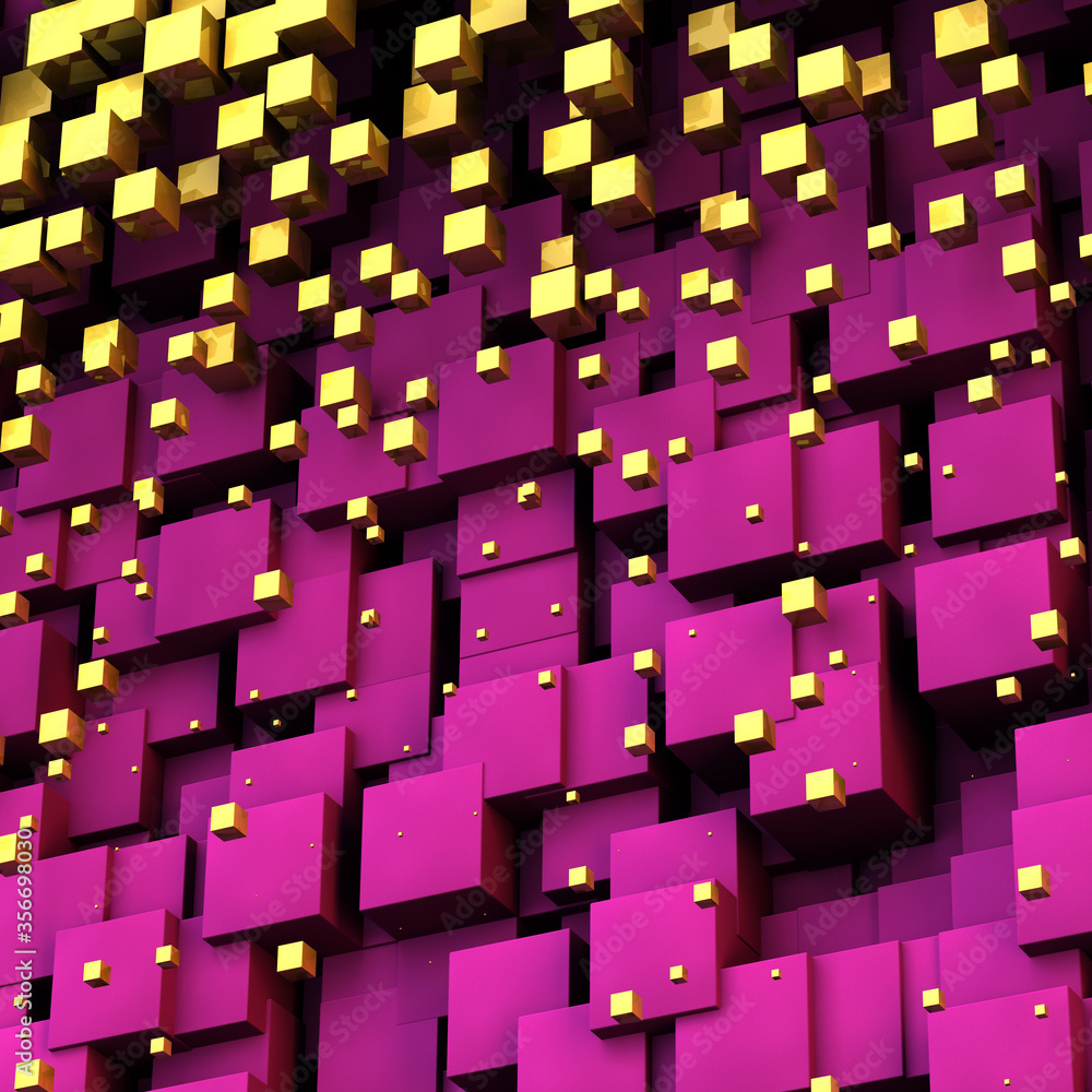 Poster 3d render of abstract chaotic cubes background