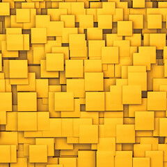 3d render of abstract yellow chaotic cubes background