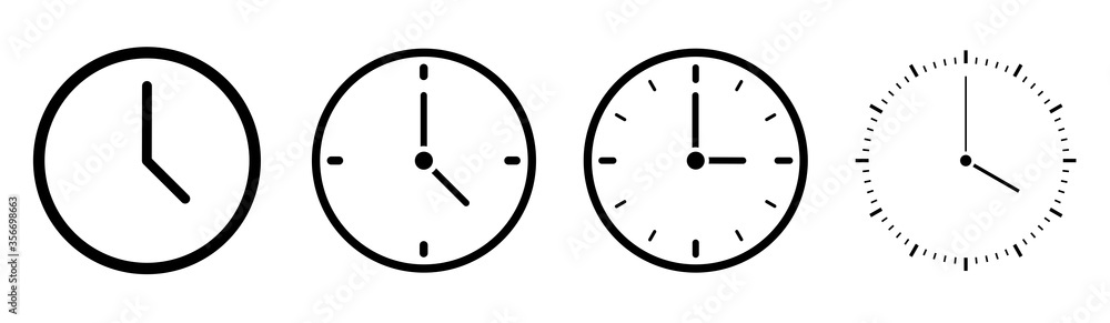 Poster clock icons in line style set isolated on white background. time icon. vector