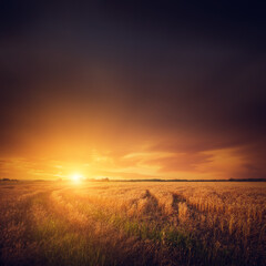 Fototapeta na wymiar Field and sunset, summer landscape