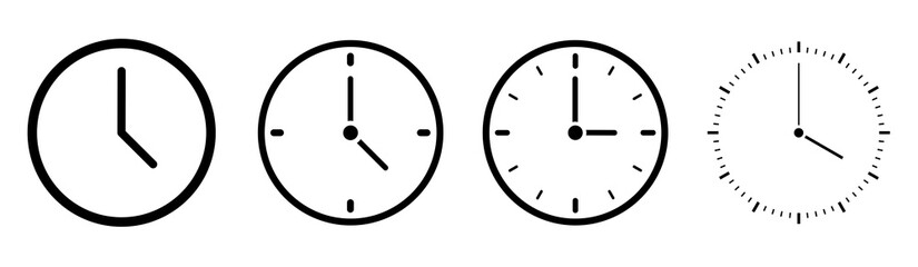 Clock icons in line style set isolated on white background. Time icon. Vector  - obrazy, fototapety, plakaty