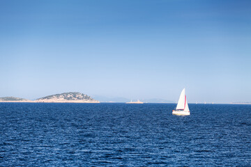 Sailing ship in Adriatic sea, summer seascape