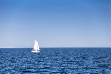 Fototapeta premium Yacht sailing in sea, summer seascape