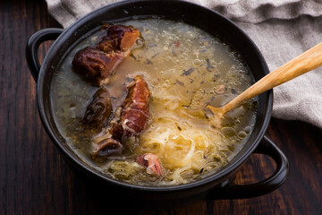 Cabbage soup with meat. Farm-style