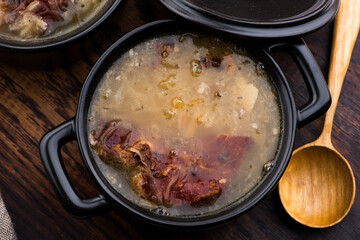 Cabbage soup with meat. Farm-style