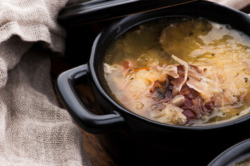 Cabbage soup with meat. Farm-style