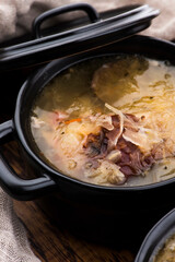 Cabbage soup with meat. Farm-style