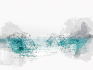 Abstract beautiful colorful soft wave sea on watercolor painting background, Digital illustration brush to art.