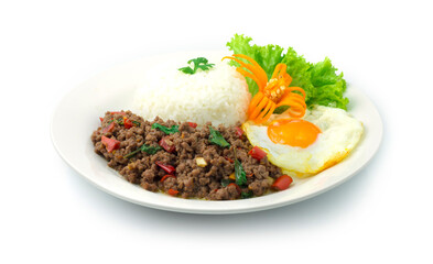 Thai Food Stir Fried Ground Beef Spicy and Basil Served
