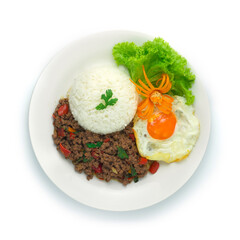 Thai Food Stir Fried Ground Beef Spicy and Basil Served