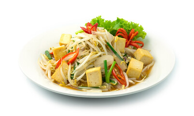 Stir Fried Bean Sprouts with Tofu,chili and Spring onion
