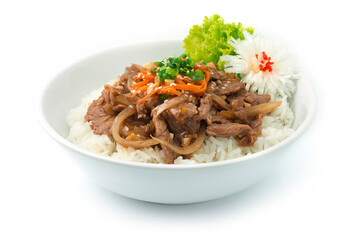 Bulgogi Stir Fried Beef with Onions Served Rice