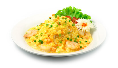 Creamy Omelette with Shrimps and Rice Recipe Thai Food Style