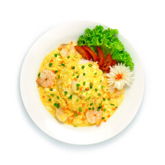 Creamy Omelette with Shrimps and Rice Recipe Thai Food Style