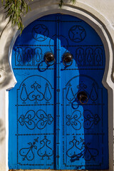 North Africa. Tunisia. Sidi Bou Said. Typical Traditional door in wood decorated with nails