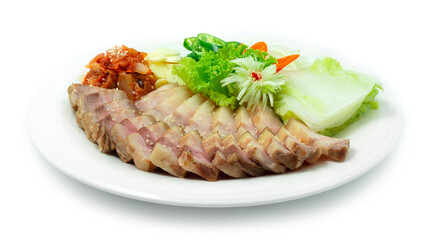 Bossam Korean Boiled Pork wraps Served Kimch